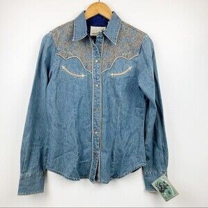 ROPEZ Embroidered Southwest Cowboy Denim Button Down Shirt NWT Small Western